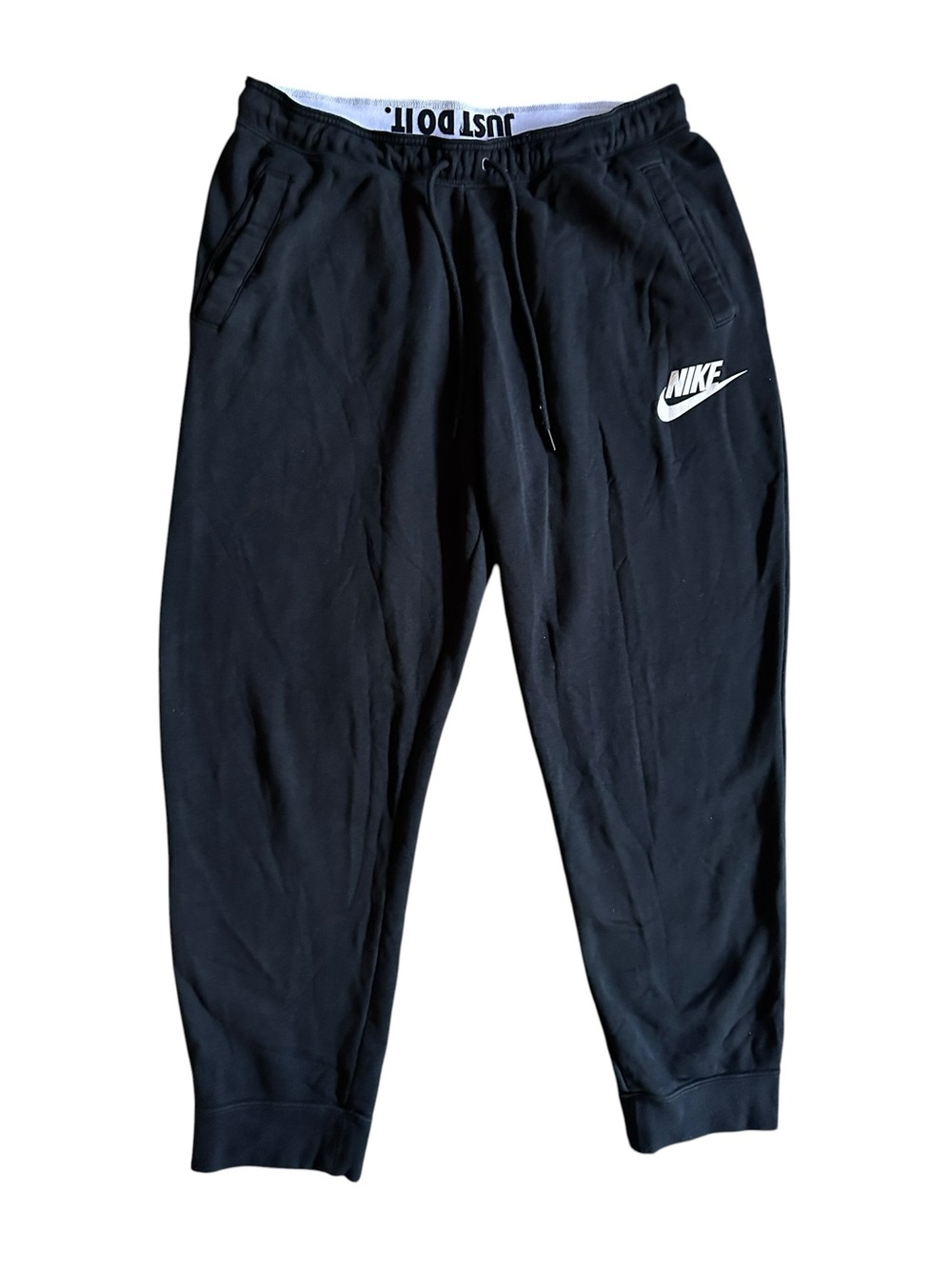 Nike Sportswear Black Fleece Jogger Sweatpants Men’s Large Tapered Swoosh - Picture 2 of 5